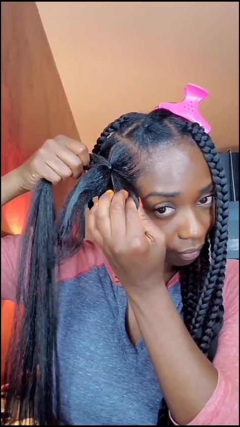 Jumbo Box Braids On Natural Hair, Ways To Style Big Knotless Box Braids, 4 Large Knotless Box Braids, Box Braids With Elastic Bands, Easy Knotless Braids Hairstyles, Diy Easy Braids On Yourself, Beginner Braiding Hairstyles, Easy Diy Knotless Braids, Few Braids For Black Women