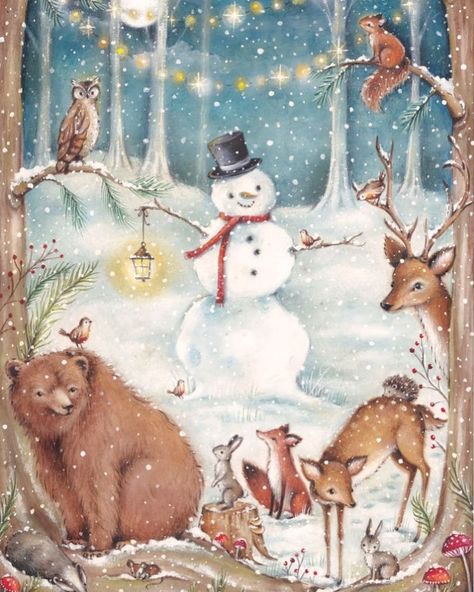 Instagram post by Christmas Time. • Feb 5, 2022 at 4:34pm UTC Animals In Snow, Christmas Whimsy, Christmas Playlist, Nature Illustrations, Christmas Forest, Christmas Drawings, Christmas Snowmen, Woodland Friends, Christmas Blessings