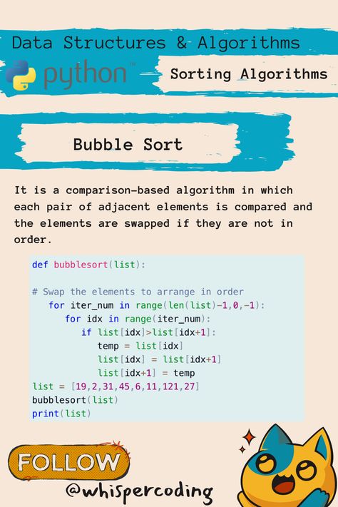 Bubble Sort Algorithm, Bubble Sort, Basic Computer Programming, Coding For Beginners, Coding Tutorials, Learn Computer Science, Data Science Learning, Learn Computer Coding, Computer Help