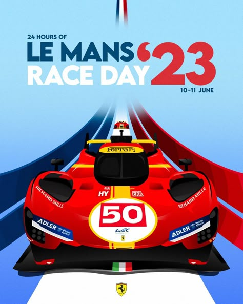 Ferrari Hypercar on Twitter: "🎆 𝗥𝗔𝗖𝗘 𝗗𝗔𝗬 🎉 The 50 years in the making 😍 100 years of history 🤝 Round 4/7 | #LeMans24 🇫🇷 #LeMansCentenary   #Ferrari499P #FerrariHypercar #WEC https://t.co/CTbLIoppxr" / Twitter Le Mans Poster, Ferrari Hypercar, Ferrari 499p, Pubmats Ideas, Porsche Club, Cars Brand, Iconic Cars, Club Poster, Racing Art