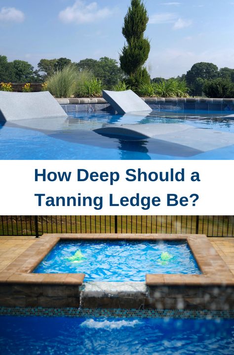 Tanning Ledge Ideas, Pool Tanning Ledge Ideas, Pool Depth Ideas, Rectangular Pools Backyard Inground, Inground Pool Designs With Sun Shelf, Pool Designs With Tanning Ledge, Baja Ledge Pool, Tanning Shelf In Pool, Tanning Pool