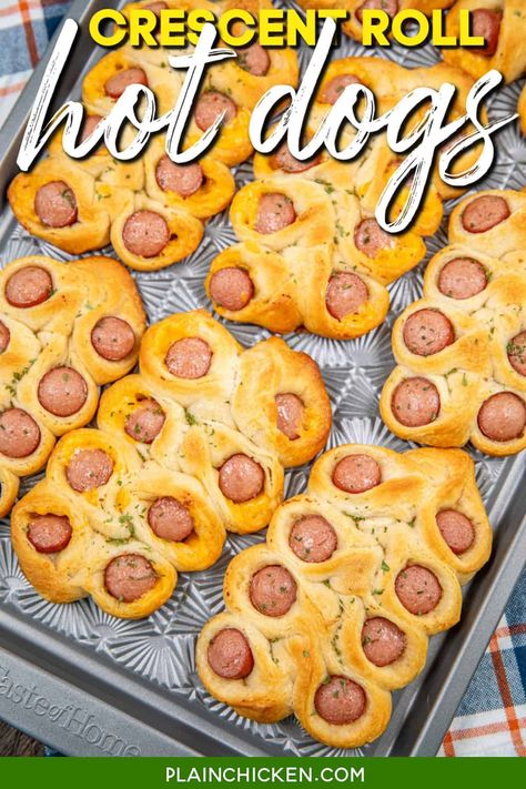 Twisted Crescent Roll Hot Dogs - A fun and flavorful twist on a classic favorite, these hot dogs wrapped in flaky crescent roll dough are sure to be a hit with everyone. Perfect for family dinners, game days, or as a tasty snack. Drizzle with your favorite condiments and enjoy the savory goodness! Crescent Roll Hotdogs, Crescent Roll Hot Dogs, Hot Dog Crescent Rolls, Crescent Dogs, Crescent Bake, Favorite Casserole Recipes, Kid Foods, Pillsbury Dough, Strawberry Festival