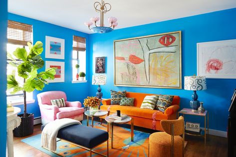 Harlem Apartment, Best Blue Paint Colors, Oval Room Blue, Maximalist Design, Unique Interior Design, Blue Paint Colors, Maximalist Decor, Bold Color Palette, Blue Rooms