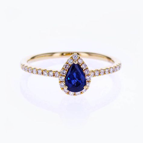 Pear Sapphire Engagement Ring, Sapphire Engagement Ring Gold, Blue Sapphire Engagement Ring Halo, Sapphire Halo Engagement Ring, Wedding Ring Dainty, Vision Bored, Sapphire Halo Ring, Sapphire Wedding Ring, Blue Sapphire Engagement Ring