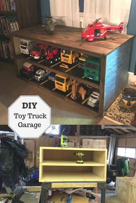 Truck Garage, Mini Garage, Toy Room Organization, Kids Bedroom Boys, Diy Cabinet, Truck Storage, Toy Room, Playroom Ideas, Toddler Bedrooms