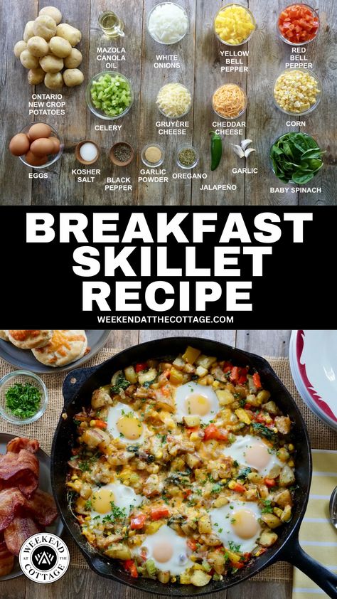 Breakfast Skillet Recipe - Weekend at the Cottage Healthy Skillet Meals, Breakfast Skillet Recipes, Easy To Cook Meals, Healthy Protein Meals, Breakfast Skillet, Tasty Breakfast, Cooked Breakfast, Skillet Meals, Food Recepie