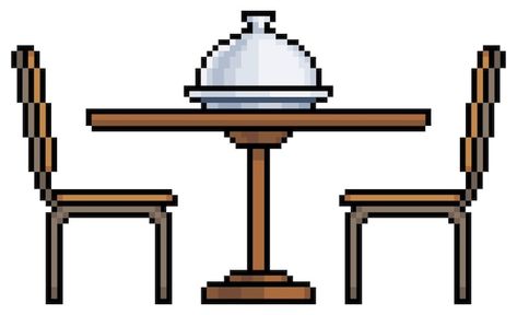 Pixel art wooden table with chairs and f... | Premium Vector #Freepik #vector #table-chairs #table-illustration #table-cartoon #round-table Table Cartoon, Table Illustration, Table With Chairs, Easy Pixel Art, School Chairs, Food Tray, Pixel Art Design, Art Chair, Table Chairs