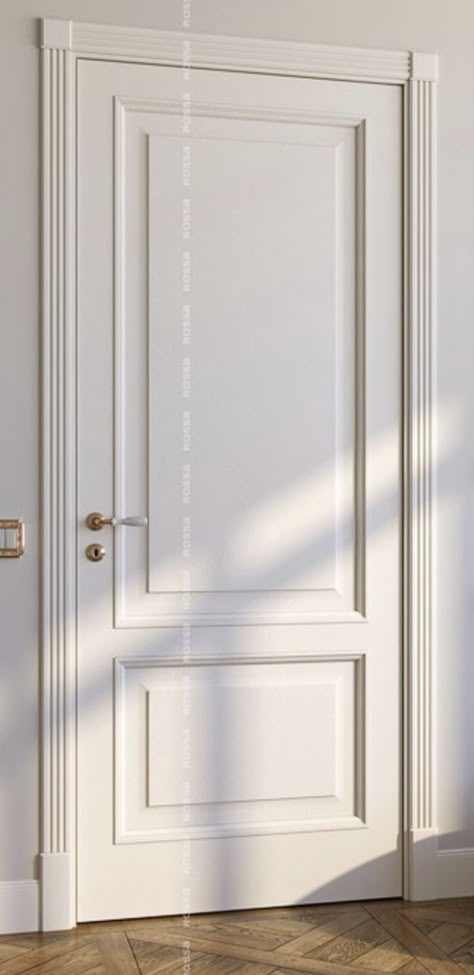 Classic Indoor Doors, Modern Traditional Interior Doors, Interior Doors Traditional, White Door Aesthetic, Doors Interior Classic, Molding Door Design, French Country Interior Doors, Parisian Doors Interior, Transitional Style Interior Doors