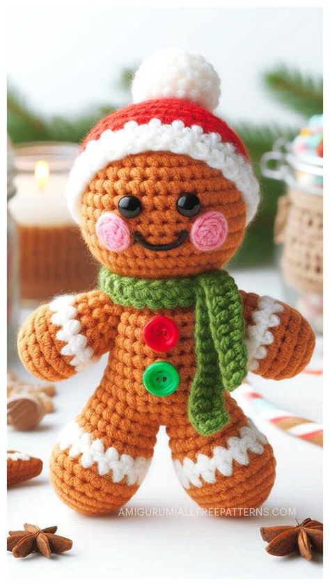 Amigurumi Doll Gingerbread Man Crochet Free Pattern Crochet Pattern Gingerbread Man, Christmas Free Crochet Patterns, Amigurumi Free Pattern Beginner, Crochet Squishy, Gingerbread Man Crochet, Crochet Gingerbread Man, Crochet Gingerbread, Christmas Amigurumi, Christmas Crochet Patterns Free