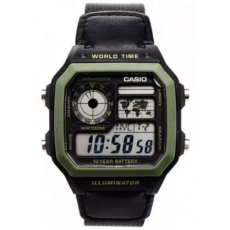 Casio World Time Watch AE-1200WHB-1B AE-1200WHB-1BV Casio Digital Watch, Casio Digital, Time Alarm, Countdown Timer, Authentic Watches, Green Man, 100m, Watch Collection, Casio Watch