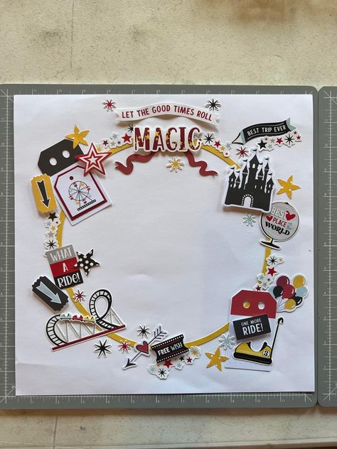 Disney Cricut Scrapbook Ideas, Disney World Scrapbook Layouts, Disney Trip Scrapbook Ideas, Disney Cruise Scrapbook Ideas, Disney World Scrapbook, Disney Parade Scrapbook Ideas, Scrapbook Disney, Disney Rides Scrapbook Pages, Scrapbook Planning