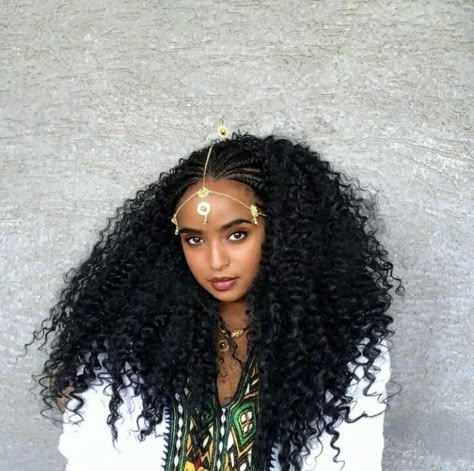 Baddie Braid Hairstyles, Braiding Hairstyles For Black Women, Ethiopian Braids, Ethiopian Hair, Braid Front Of Hair, Curly Braided Hairstyles, Ethiopian Culture, Braiding Hairstyles, Fancy Braids