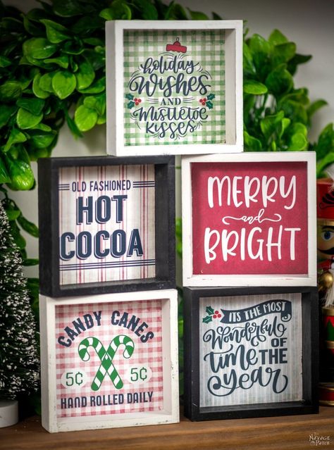 Christmas Tiered Tray Decor Diy, Christmas Wood Signs Diy, Free Printable Christmas Signs, Christmas Printables Free, Hanukkah Ideas, Easy Diy Christmas Decorations, Diy Tiered Tray, Dollar Tree Frames, Navage Patch