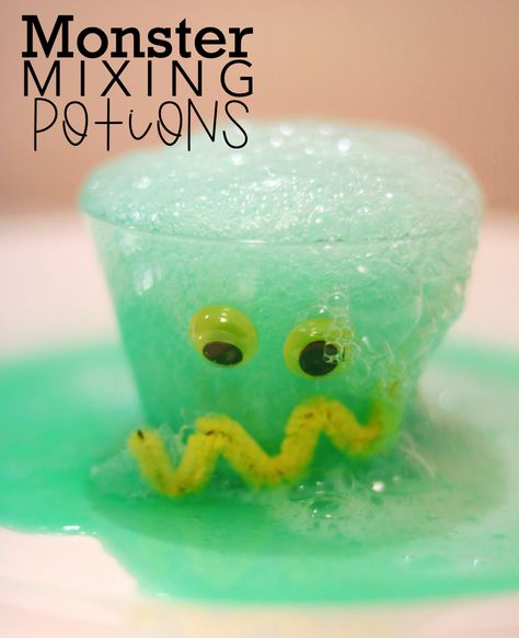 Monster Mixing Potion, Mixing Potions Preschool, Monster Stem Activity, Mad Scientist Preschool Activities, Monster Science Experiment, Monsters Inc Activities For Kids, Monster Activity Preschool, Preschool Monster Theme, Scientist Preschool