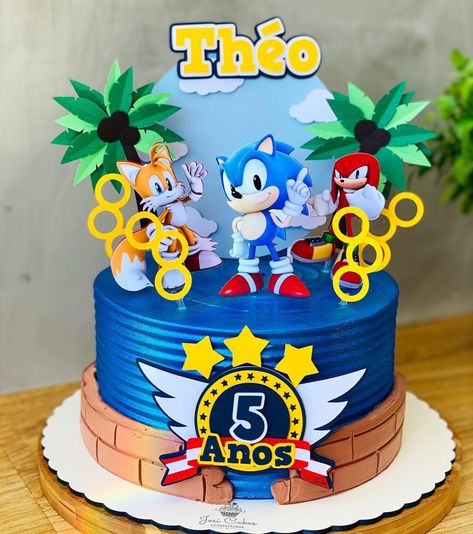 Sonic Birthday Cake, Bolo Sonic, Sonic Cake, Hedgehog Cake, Small Birthday Cakes, Sonic Birthday Parties, Sonic Party, Graduation Cake Toppers, Sonic Birthday