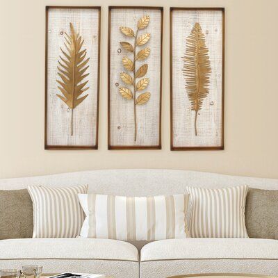 Union Rustic 3 Piece Branches Wall Décor Set 3 Piece Wood Wall Art, Antique Pieces For Home Decor, Set Of Three Paintings, Arte Glitter, Leaf Paintings, Diy Pallet Wall, Starburst Wall Decor, Antique Wall Decor, Medallion Wall Decor