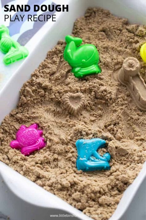 Sand Dough Recipe - Little Bins for Little Hands Toddler Messy Play, Sand Play Dough, How To Make Sand, Sand Dough, Sensory Play Recipes, Sands Recipe, Sensory Activities For Preschoolers, Door Decorations Classroom Christmas, Toddler Sensory Bins