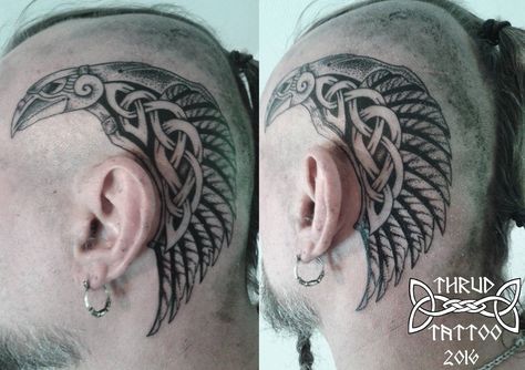 Viking Raven Head Tattoo, Viking Head Tattoo Design, Celtic Head Tattoo, Nordic Head Tattoo, Viking Head Tattoos For Men, Viking Head Tattoo, Hips Tattoo, Chest Piece Tattoo, Viking Tattoos For Men