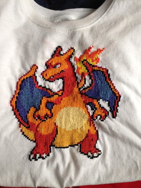 HOW TO: Cross Stitch Shirts - Imgur Cross Stitch On Clothes, Stitch Shirts, Diy Pokemon, Pokemon Cross Stitch Patterns, Pokemon Cross Stitch, Stitch Tshirt, Unique Cross Stitch, Cross Stitch Tutorial, Stitch Clothes