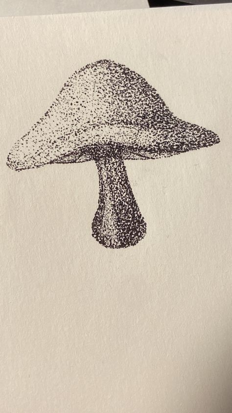 Dot Artwork Pen, Pen Dot Art Simple, Gambar Pointilism Simple, Mushroom Dotwork, Stipple Art Ideas, Simple Stippling Drawing, Scribbling Drawing Easy, Dot Drawing Simple, Point Art Dot