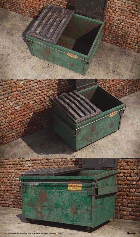 Garbage Container, model developed using Blender 2.83 and the texture was made in Substance Painter 2020. Rendering and compositing were done in Cycles and Blender composer. The UV maps are divided into 7 UDIM,. The Addon UVPackMaster and Textools were used to assist in opening the UV mesh, the UV maps are divided into 7 UDIM, with 4k for each map. Any questions, feel free to contact me by email, social networks. Email: d.kstro@gmail.com Instagram: @danilo_kstro Container Texture, Garbage Containers, Substance Painter, Art 3d, Social Networks, Painter, Divider, Portfolio, Mesh