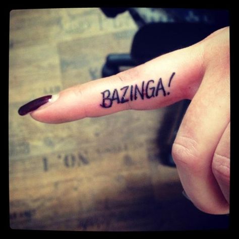 Bazinga American Horror Story Tattoo, Hp Tattoo, Finger Tats, Doodle Tattoo, Arrow Tattoos, Funny Tattoos, The Big Bang Theory, Small Tattoo Designs, Sister Tattoos