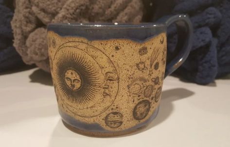 Sun And Moon Decorations, Whimsigoth Ceramics, Ceramic Mugs Ideas, Sun And Moon Pottery, Weird Mugs Aesthetic, Weird Mugs, Sun And Moon Mug, Moon Pottery, Sun And Moon Ceramic Mug