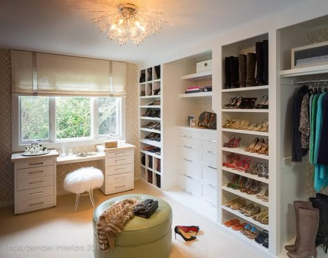 Vanity In Closet, Makeup Vanity In Closet, Closet With Vanity, Transitional Closet, Home Office Closet, Closet Vanity, Dressing Room Closet, Walking Closet, Dream Closet Design