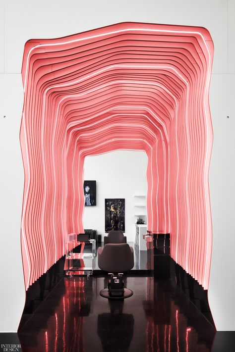 Reflective Interior Design, Interior Design Electric, Layers Interior Design, Thread Interior Design, Layers In Interior Design, Experiential Interior Design, Layering Textures Interior Design, Red And White Interior Design, Future Interior Design Concept