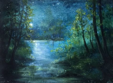 Moonlight Lake By​ Jennifer Taylor Artist Aesthetic Android, Jennifer Taylor, Lake Art, Painting Inspo, Lake Wall Art, Sea Art, Large Canvas Prints, Large Canvas, Big Canvas Art