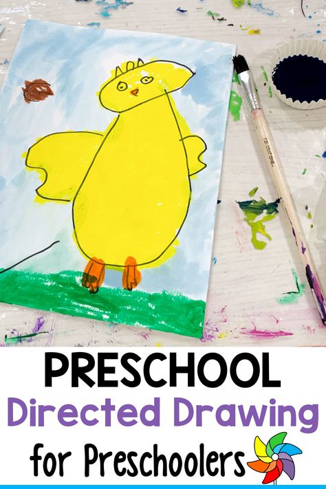 Try this fun and engaging directed drawing with your preschoolers this summer. This farm animal directed drawing helps students with their fine motor skills including pencil grasp, hand-eye coordination. This step by step directed drawing helps students learn how to draw animals as well as learn animal sounds. During this preschool craft, students get to use tempera sticks and water color paints. This low budget craft is simple and enjoyable for all students. Free Directed Drawing For Preschool, Directed Drawing Farm Animals, Duck Directed Drawing, Preschool How To Draw, Prek Directed Drawing, Alphabet Directed Drawing, Guided Drawing Preschool, Teacher Directed Drawing Preschool, Spring Directed Drawing For Preschool