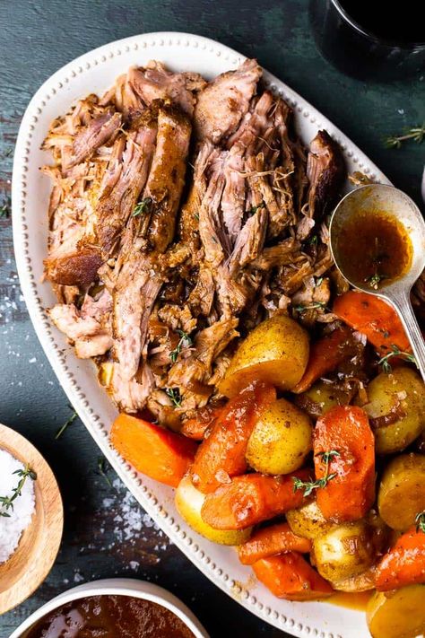 Instant Pot Pork Roast with Gravy - Modern Farmhouse Eats Instant Pot Pork Roast Recipe, Marinated Venison, Pork Roast With Gravy, Sirloin Roast Recipes, Pork Pot Roast, Roast With Gravy, Quick Easy Dinner Recipes, Venison Backstrap, Pressure Cooker Pork