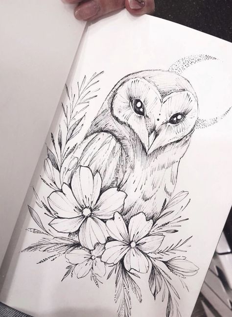 His And Her Owl Tattoos, Owl With Flowers Tattoo, Owl And Flower Tattoo, Owl Tattoo For Women Unique, Owl Tattoo Stencil, Flowers Tattoo Drawing, Owl Tattoos For Women, Owl Tatoos, Owl Tattoo For Women