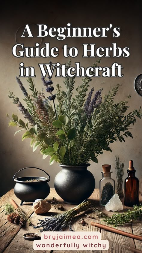 New to witchcraft? This beginner's guide to herbs in witchcraft explores their magical properties and how to incorporate them into your practice. Learn how everyday herbs like rosemary, basil, and lavender can be used in spells and rituals for protection, love, healing, and more. Whether you’re just starting or looking to enhance your practice, this guide offers practical tips for working with herbs and creating your own herbal magic. Herbs Magical Properties, How To Use Herbs In Witchcraft, Herbs Every Witch Should Have, Free Herbal Printables, Witchcraft Herbs Meanings List, Herb Meanings Witchcraft, Wiccan Herbs And Uses, Witchy Herbs And Meanings, Magickal Herbs Herbal Magic