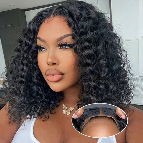 PRICES MAY VARY. 【Glueless Wigs Human Hair Material】Deep wave lace front wigs human hair used unprocessed brazilian virgin hair. This human hair lace wigs pre plucked natural hairline, full, bouncy, natural, soft and comfortable against skin. Can be dyed, bleached, straightened, restyled.No odors no tangle. 【4x4 HD Lace and Pre Plucked Hairline】New upgraded 4X4 HD glueless lace wigs,glueless wigs human hair pre cut.Can do middle and side part easily. Great for women,look more natural and attractive. 【Glueless Wig】Pre Cut Lace Wigs human hair,can be weared within 30s which is more easy and convenient.Beginners Friendly.Suitable for More women. 【Wig Cap】This glueless wigs human hair with elastic band, adjustable medium cap size (21-22.5Inch), fit most head sizes.This curly bob wig human hair Wigs Wet And Wavy, Curly Bob Wig, Short Lace Front Wigs, Wigs Glueless, Curly Bob Wigs, Glueless Wigs, Natural Black Women, Lace Front Wigs Human Hair, Glueless Wig