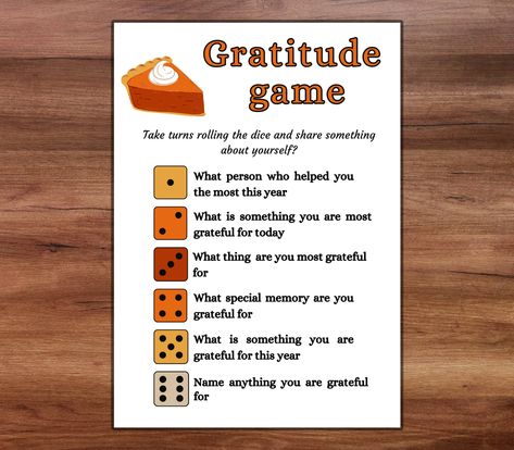 Thanksgiving Gratitude Game, Thanksgiving Party Game, Friendsgiving Game, Thanksgiving Kids Game, Thanksgiving Conversation Starters, DiceBreaker Roll and Tell Game, Thanksgiving Icebreaker game, Icebreaker Activity, Thanksgiving Icebreaker Questions & Conversation Game If you can't find it immediately after purchasing through phone, Your files should be available to download here: www.etsy.com/your/purchases PRINTING - After your purchase is cleared with Etsy, you will be able to download your item at https://www.etsy.com/your/purchases. - Colors on a monitor may vary slightly from how they appear in person, depending on screen settings and/or printer settings. - For best results, we recommend printing the pages using card stock or high-quality paper, and adjusting your printer settings f Thanksgiving Activity Days Ideas, Thanksgiving Ministry Ideas, Youth Friendsgiving Ideas, Thanksgiving Games Outdoor, Thanksgiving Mystery Game, Thanksgiving Interactive Games, Friendsgiving Thankful Activities, Middle School Friendsgiving, Thanksgiving Table Game