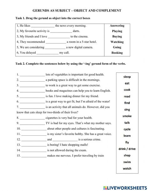 Gerunds Worksheet, Gerund Exercises, Subject Object, Covalent Bonding, Scientific Notation, The Worksheet, English As A Second Language (esl), Eighth Grade, English As A Second Language