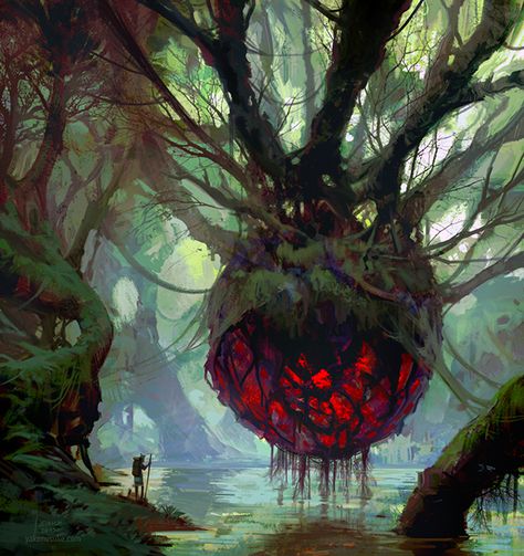 D&d Scenery, Magic Environment Concept Art, Destroyed Landscape, Thorn Forest, Nature Monster, Destroyed World, Dnd World, Dnd Scenery, Demon Spider