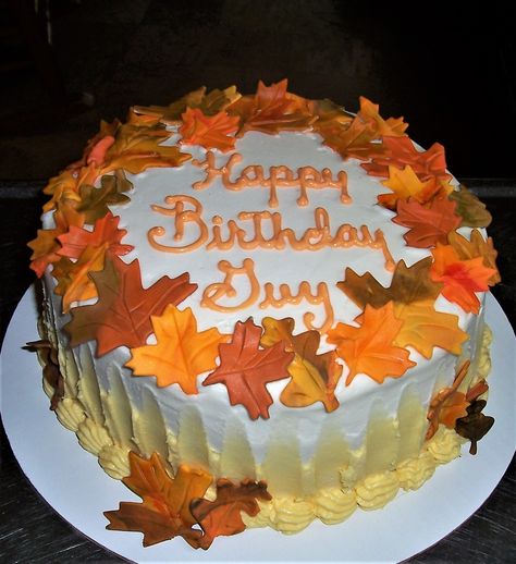 Maple Leaf Cake, 3 Layer Chocolate Cake, Fall Cakes Decorating, Chocolate Cake With Vanilla Buttercream, Fall Leaf Cake, Fall Birthday Cakes, Leaves Cake, Layer Chocolate Cake, Leaf Cake