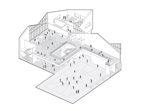 Sport Complex Architecture Plan, Sports Complex Plan, Sports Complex Architecture, Sport Complex Architecture, Sports Center Design, Sport Center Design, Training Center Design, Mass Model, Gymnasium Architecture