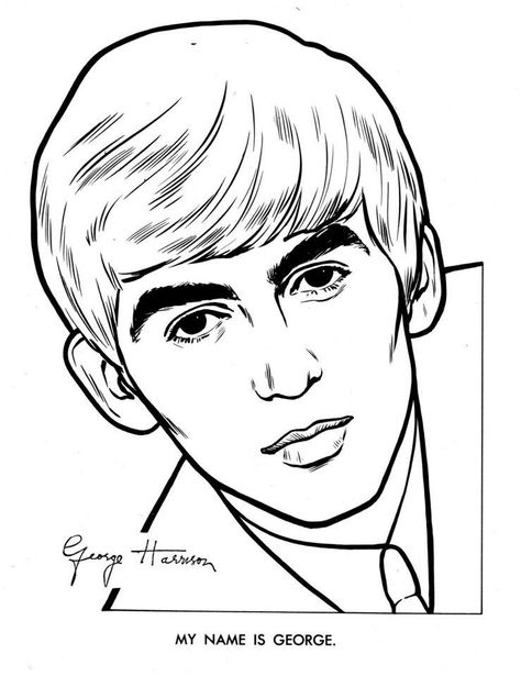 The Beatles Coloring Page 06 George Harrison Drawing, Vintage Crayons, 3d Pencil Drawings, Beatles Cartoon, Beatles Art, Christmas Coloring Books, The Fab Four, Cool Coloring Pages, Drawing Easy