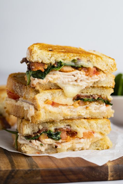 Turkey Melt with Cheddar, Spinach, and Bacon Turkey Melt, The Perfect Sandwich, Spinach And Bacon, Perfect Sandwich, Best Sandwich Recipes, Eat On A Budget, Gourmet Grilled Cheese, Melt Recipe, Oven Roasted Turkey