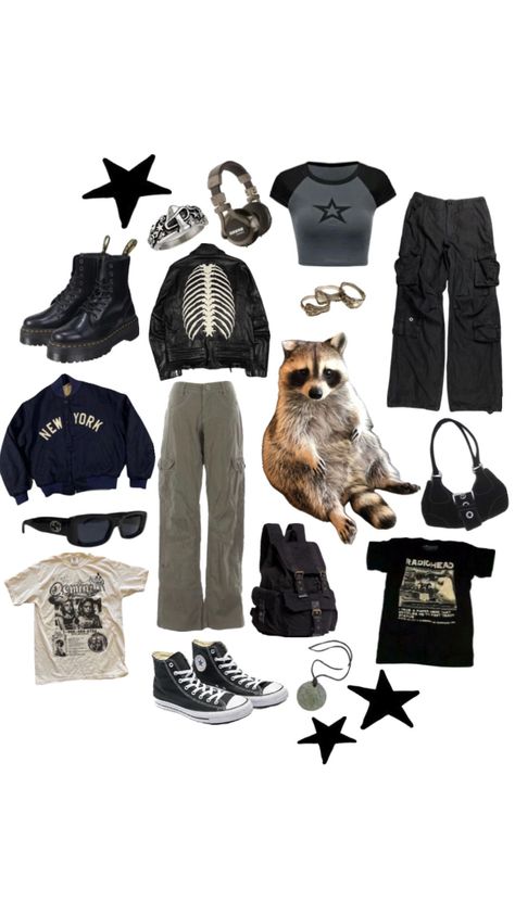 Raccoon Aesthetic #outfitinspo #outfit #raccoon #grunge #black #streetwear #aestheticoutfit #aesthetic Soft Grunge Outfits Aesthetic, Raccoon Aesthetic, Grunge Outfits Aesthetic, Gay Outfits, Soft Grunge Outfits, Aesthetic Shuffles, Practice Outfits, Streetwear Grunge, Grunge Streetwear