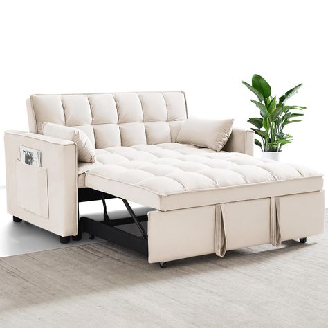 PRICES MAY VARY. 【3 IN 1 CONVERTIBLE SLEEPER SOFA BED】Easily converts from a loveseat to a chaise longue or sleeper with pull-out bed and auxiliary hand straps. Ideal for small spaces like dorms, apartments, and studios. 【3 LEVELS ADJUSTABLE BACKREST】The backrest adjusts to 3 angles (110°, 150°, 180°) for optimal comfort, perfect for sitting, lying, and sleeping. 【STORAGE POCKETS】Includes a side bag for convenient storage of TV remotes, cell phones, glasses, or books. 【VELVET SOFA BED】Crafted fr Loveseat Sofa Bed, Loveseat Sleeper Sofa, Convertible Couch, Pull Out Couch, Modern Sofa Bed, Pull Out Sofa Bed, Loveseat Sleeper, Pull Out Bed, Convertible Sofa Bed