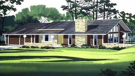 Prairie House Plan with 1587 Square Feet and 3 Bedrooms from Dream Home Source | House Plan Code DHSW74566 Rambler House, Manor Floor Plan, Architecture Styles, Rustic Homes, Floor Plans Ranch, Prairie House, Ranch Style House, Ranch Style House Plans, Ranch Home