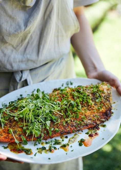 Easter Salmon Recipes, Easter Salmon, Crunchy Chickpeas, Tomato Risotto, Mango Sauce, Berry Crumble, Roasted Cherry, Roast Eggplant, Poached Pears