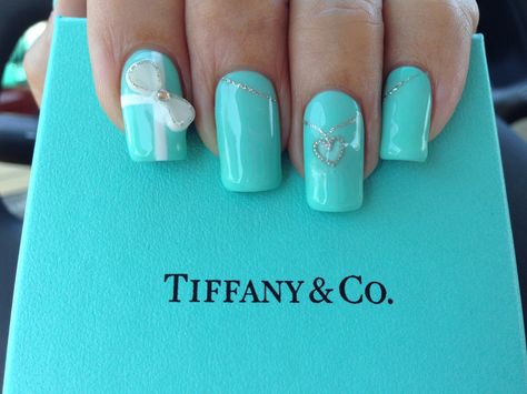 My Tiffany blue 3D Gel Nails #tiffanynails #cutenails #nailart #nail #nails Tiffany Color Nails, Tiffany And Co Inspired Nails, Tiffany And Co Nails, Tiffany Blue Nails Design, 3d Gel Nails, Breakfast At Tiffanys Party Ideas, Tiffany Blue Nails, Tiffany Nails, Breakfast At Tiffanys