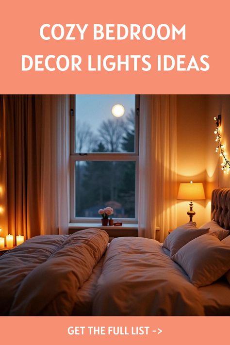 Cozy Bedroom Decor Lights Ideas Mood Lighting Bedroom Aesthetic, Ambient Bedroom Lighting, Soft Lighting Bedroom, Ambient Lighting Ideas, Fairy Lights Bedroom Ideas, Bedroom Mood Lighting, Lights Above Bed, Mood Lighting Bedroom, Cozy Bedroom Lighting