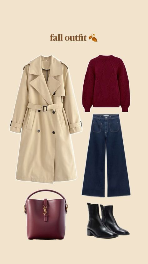 Beige Coat Outfit Winter, Coat Fall Outfit, Bestie Dates, Burgundy Sweater Outfit, Beige Coat Outfit, Outfit Trenchcoat, Beige Trench Coat Outfit, Trench Coat Outfit Fall, Beige Sweater Outfit