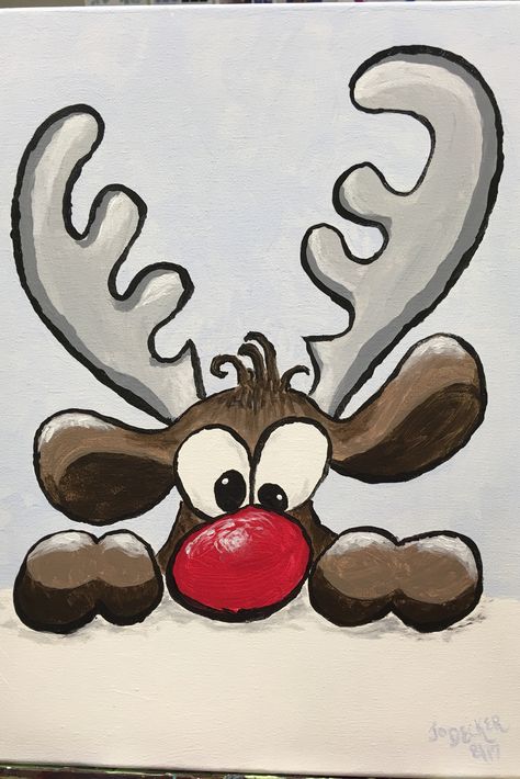 Rudolf Painting, Rudolf Drawing, Rudolph Painting, Reindeer Art Projects, Christmas Pictures To Draw, Painted Reindeer, Reindeer Drawing, Pink Drawing, Christmas Card Art